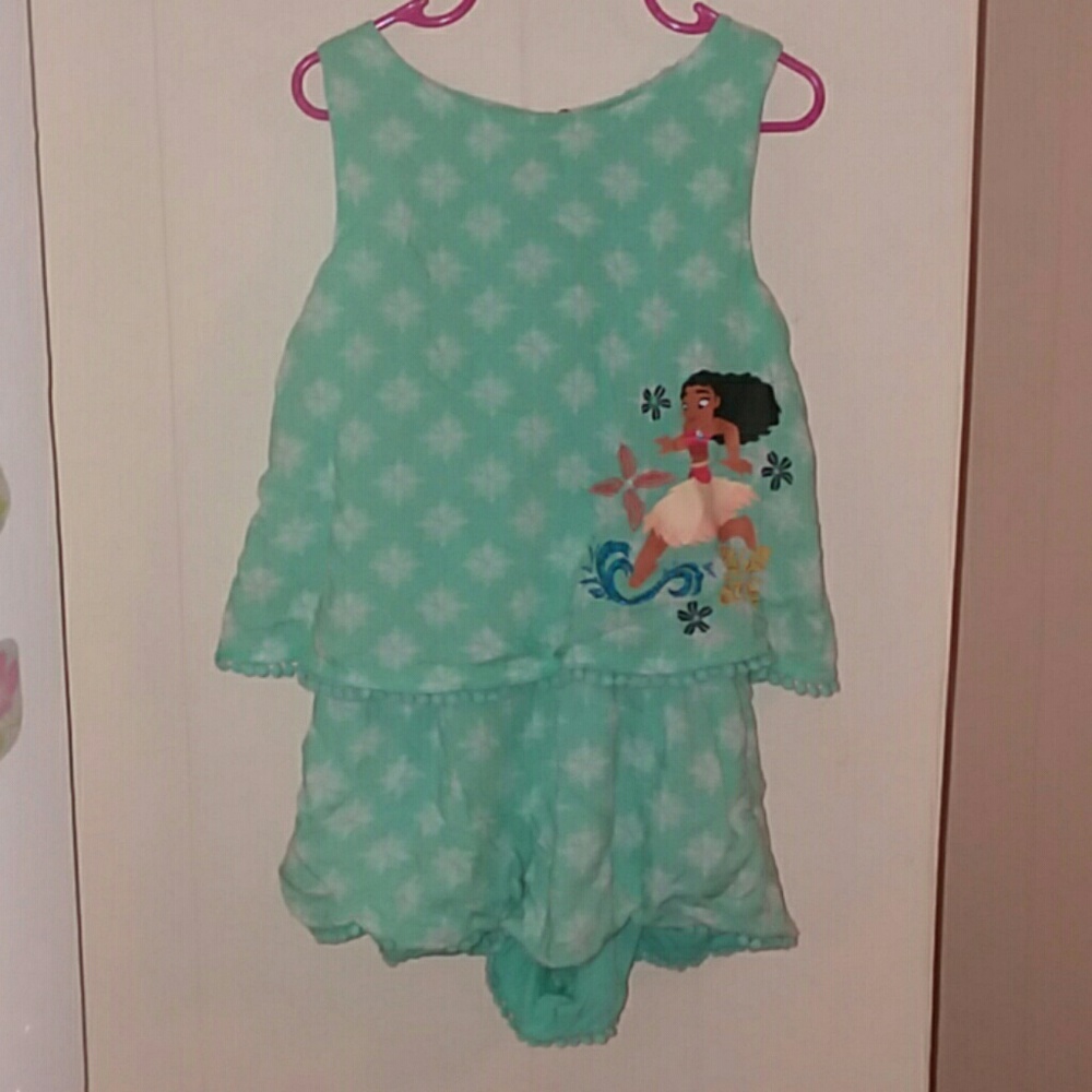 Disney Store Aqua Colored Moana Romper! Size 5/6